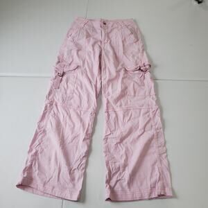 American Eagle Super High-Rise Baggy Wide Leg Cargo Pants Women 2 Short Pink Y2K